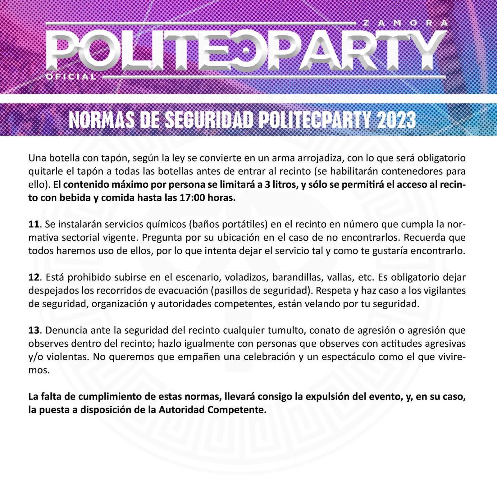 Normas de la fiesta de la Politécnica 3