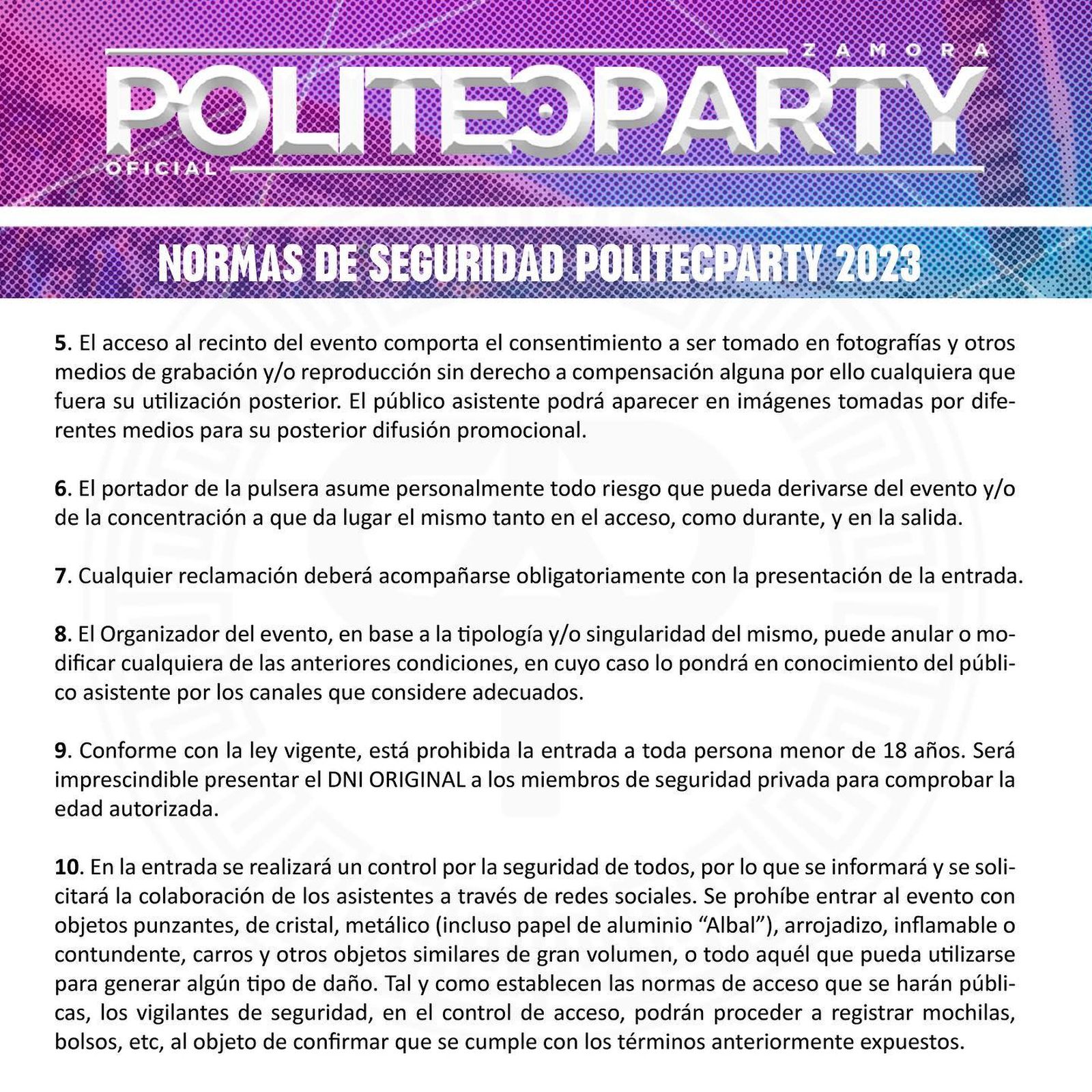 Normas de la fiesta de la Politécnica