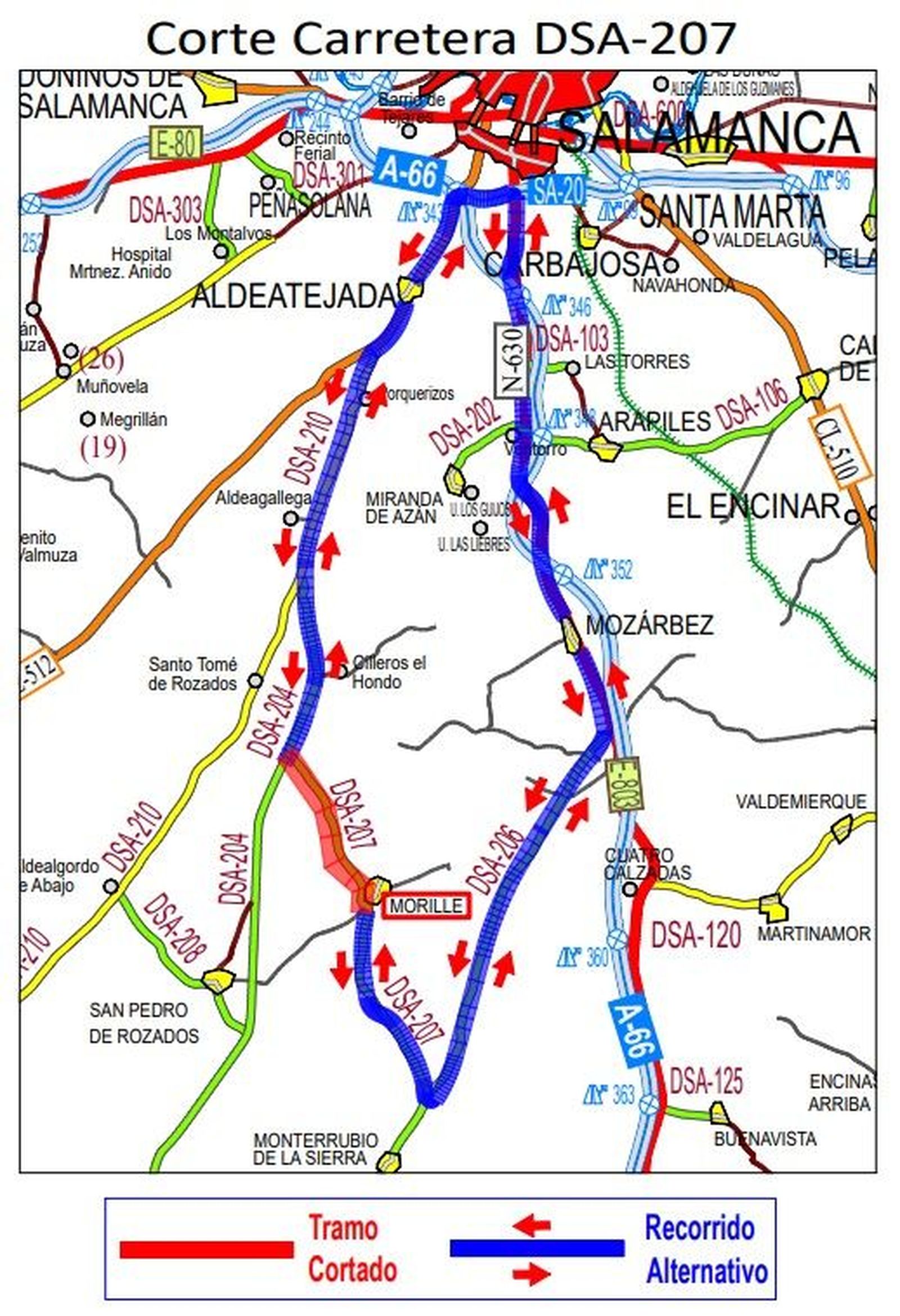 Corte carretera DSA 207 a Torre Zapata por Morille 