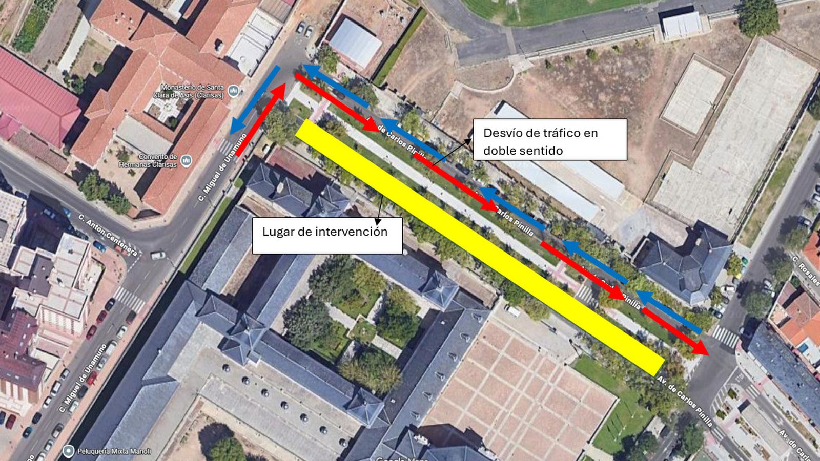 Tramo afectado en la avenida Carlos Pinilla