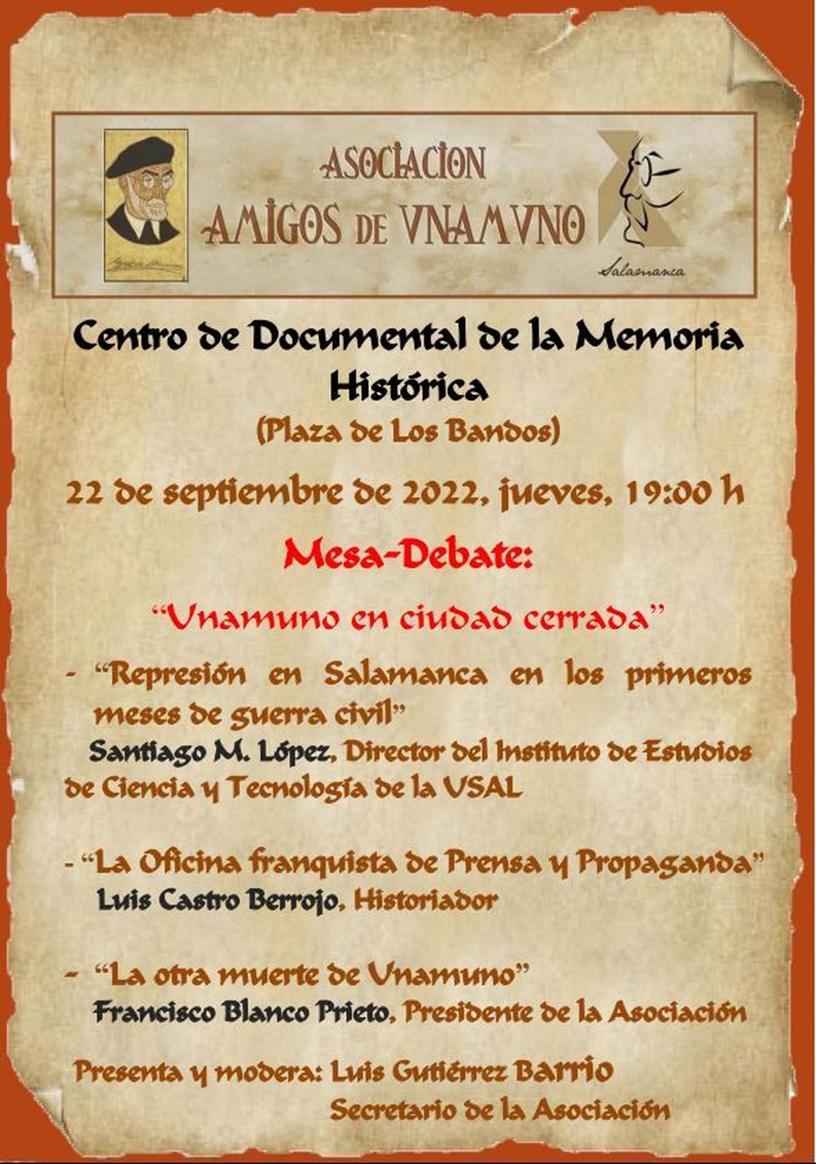 Cartel Mesa-Debate Asociación de Amigos de Unamuno