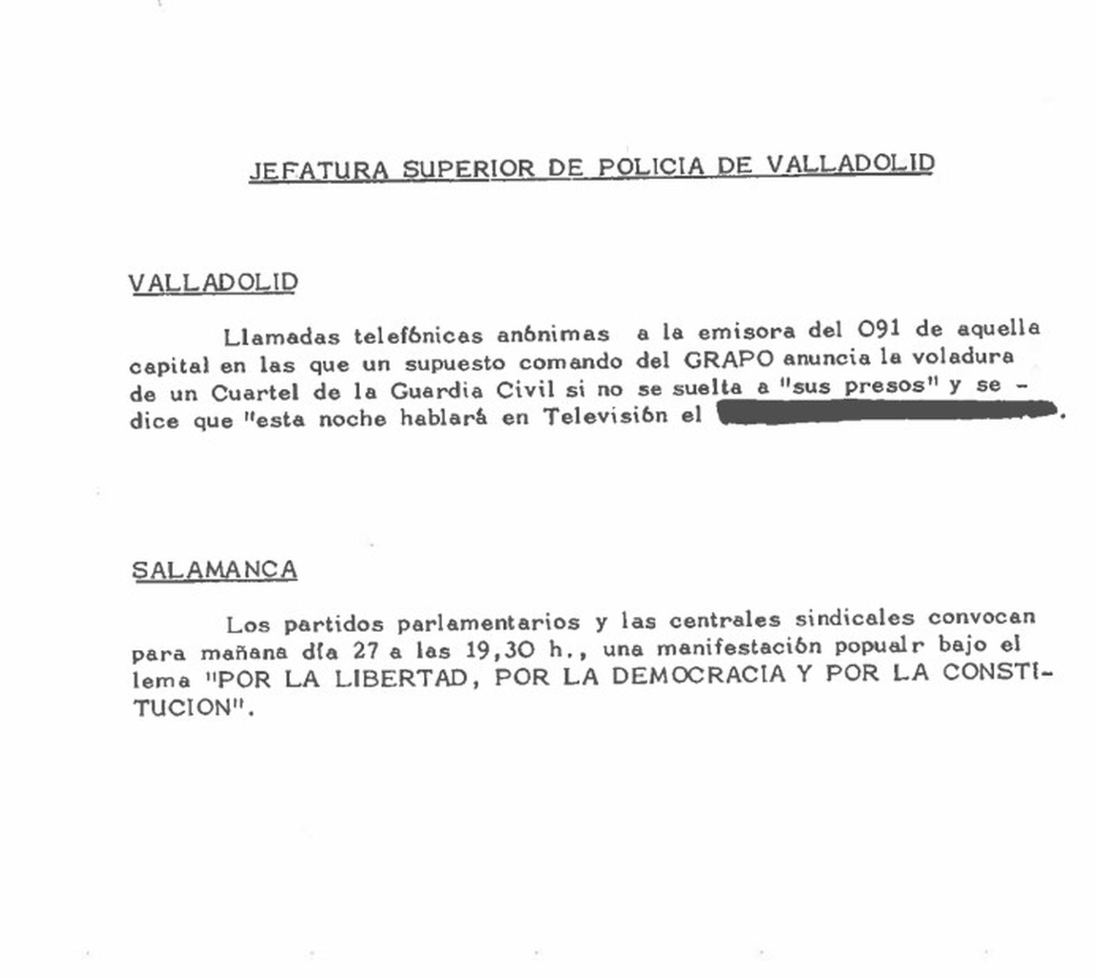 Salamanca en los papeles del 23F