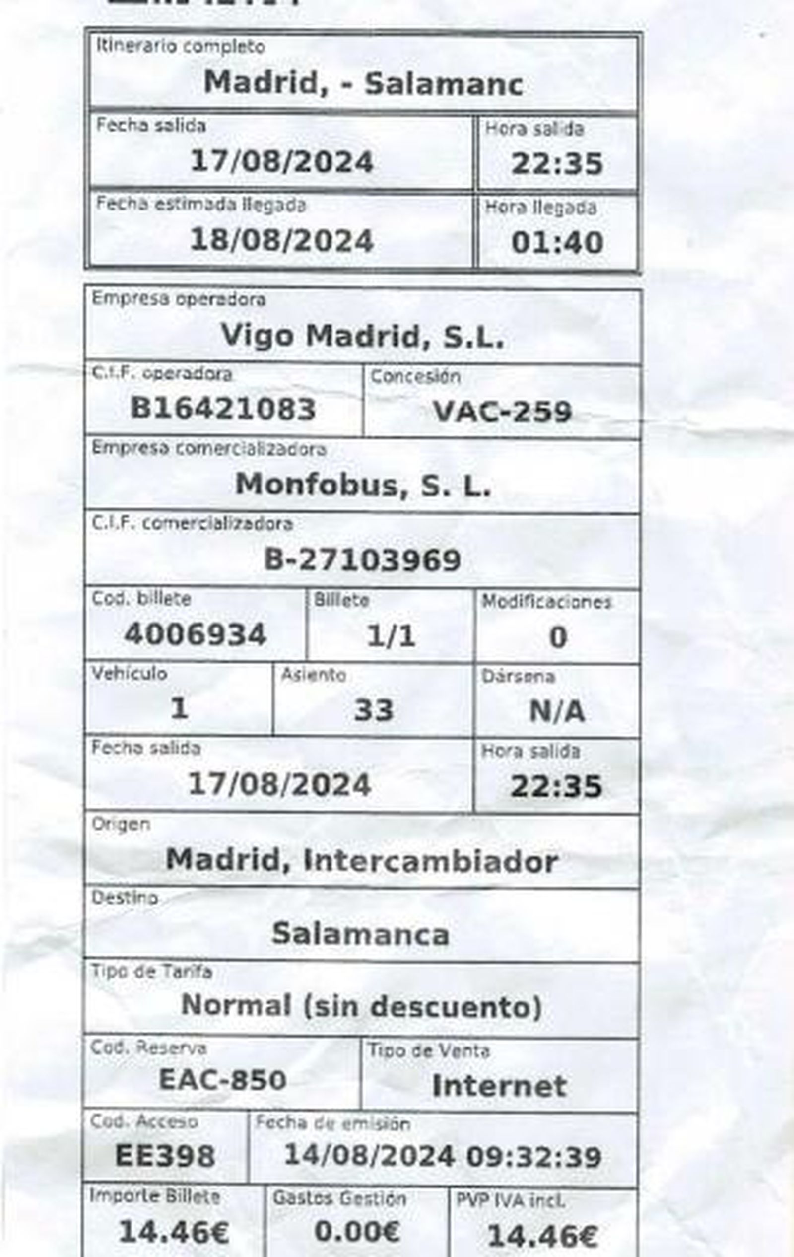 Billete Madrid-Salamanca 