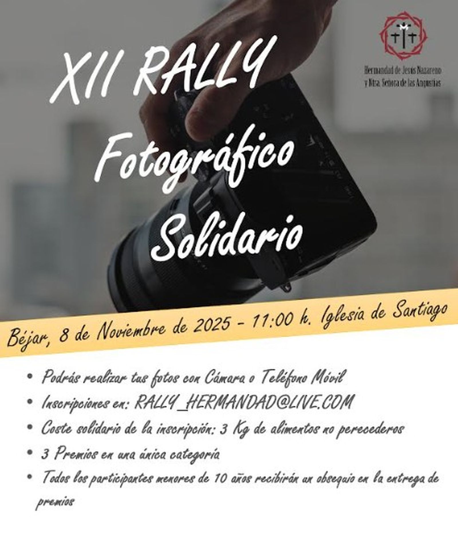 Cartel del 'Rally Fotográfico Solidario' de la Hermandad de Jesús Nazareno y Ntra. Señora de las Angustias de Béjar