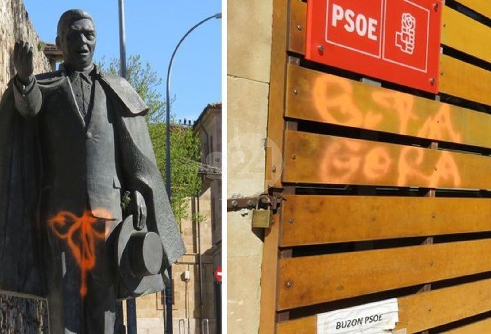 La sede del PSOE y el monumento a Farina, objeto de pintadas vandálicas