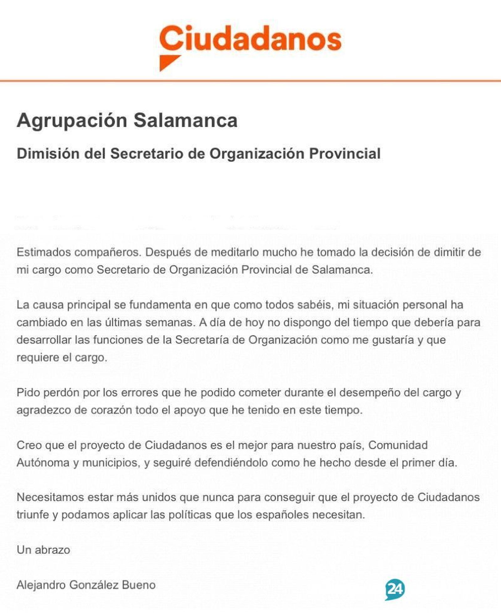 Dimisión Alejandro González Bueno