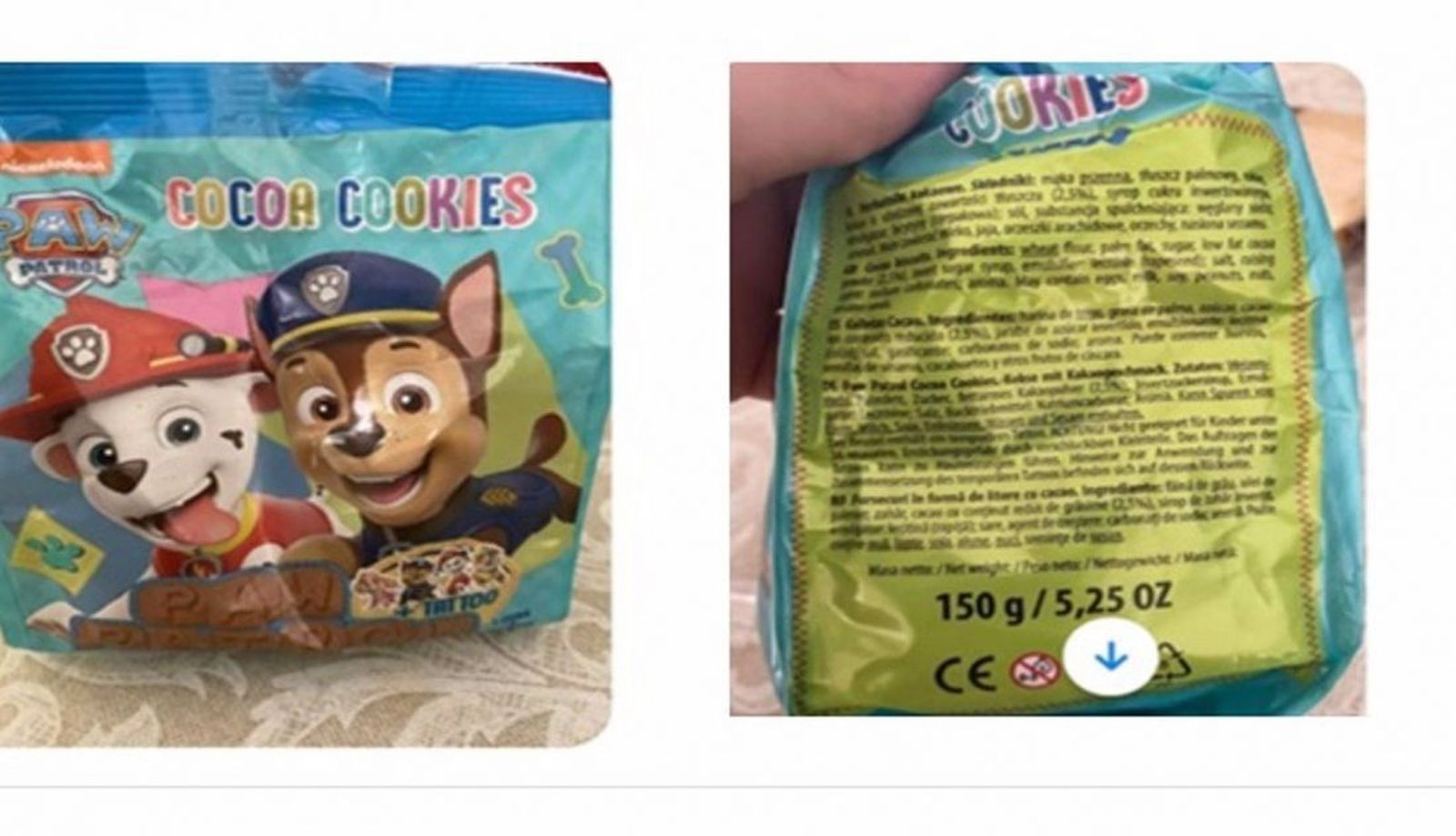 Consumo advierte de la ausencia de etiquetado precautorio de leche y soja en galletas de cacao de la Patrulla Canina   AEMPS