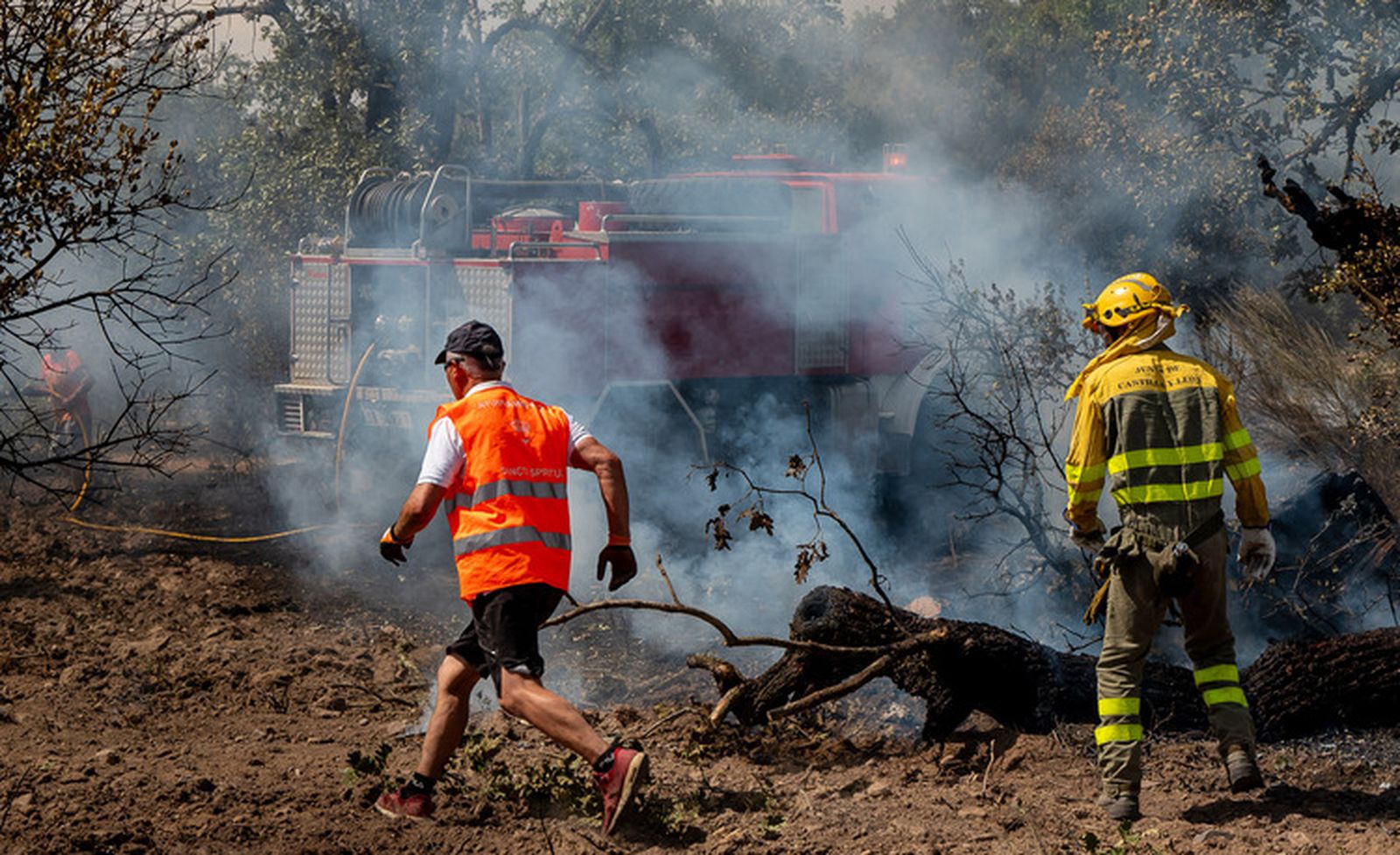 El fuego quema una zona de pasto en los entornos de la N-620 y la A-62 en Valdecarpinteros