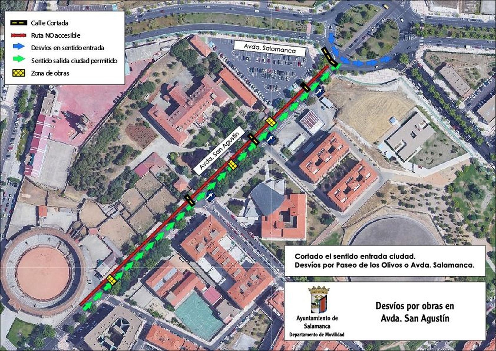 El carril en sentido de entrada a la ciudad en la Avenida de San Agustín se cerrará a partir del lunes, día 12