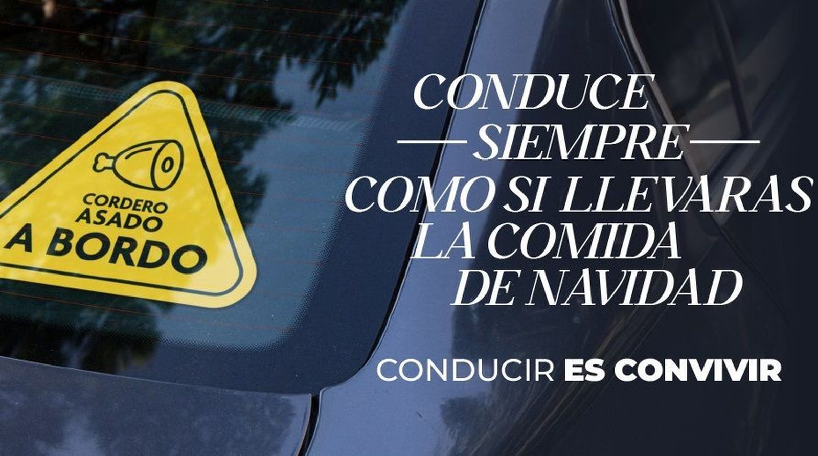 Pegatina 'Cordero asado a bordo', Campaña Navidad DGT 2024/2025. Foto @DGTes