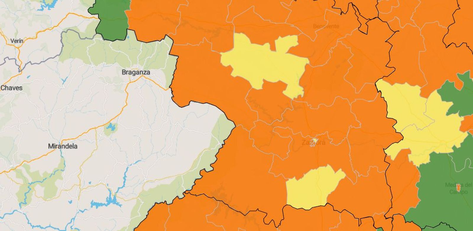 Mapa del coronavirus en las zonas básicas de salud de Zamora este viernes