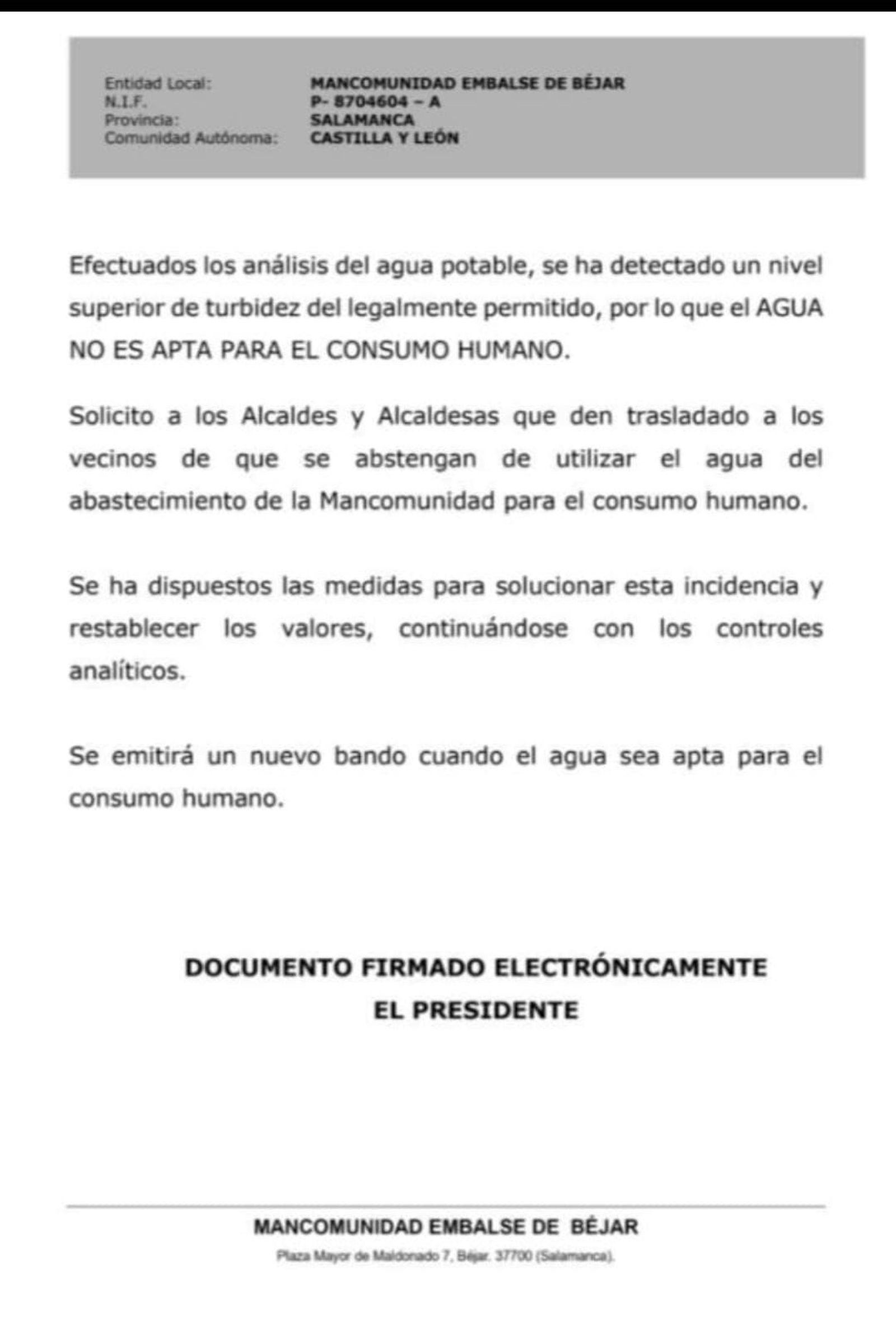 Mancomunidad Embalse béjar Prohibido agua