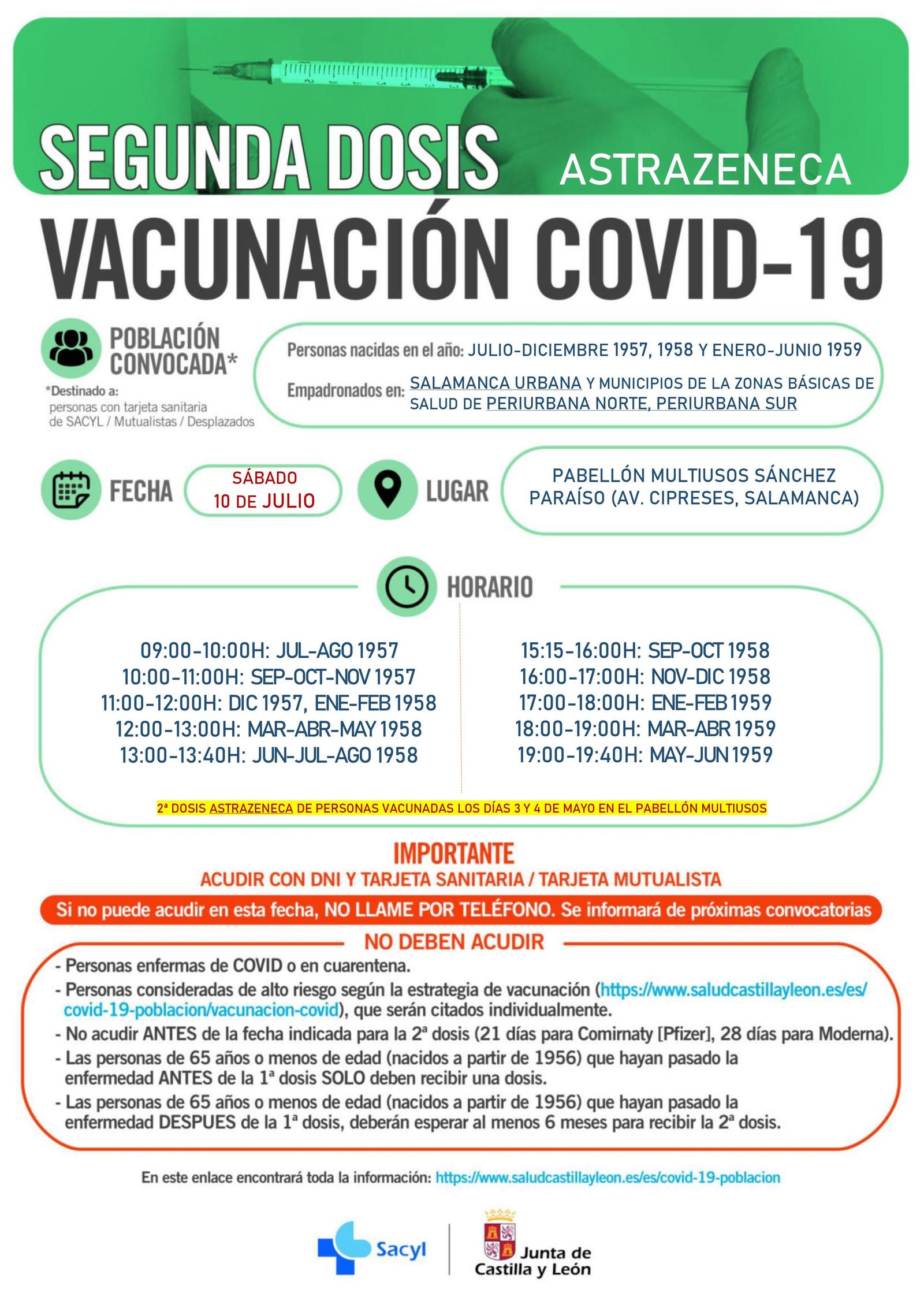 Cartel de la segunda dosis para los nacidos entre julio de 1957 y junio de 1959