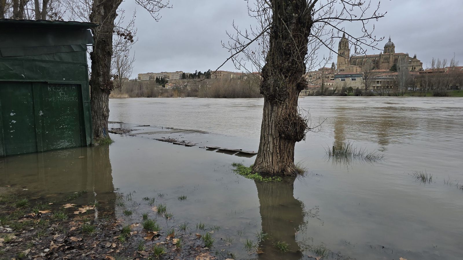 Crecida del rio Tormes a su paso por el Puente Enrique Esteban